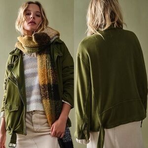 Olive Green free people oversized moto Women's Jacket